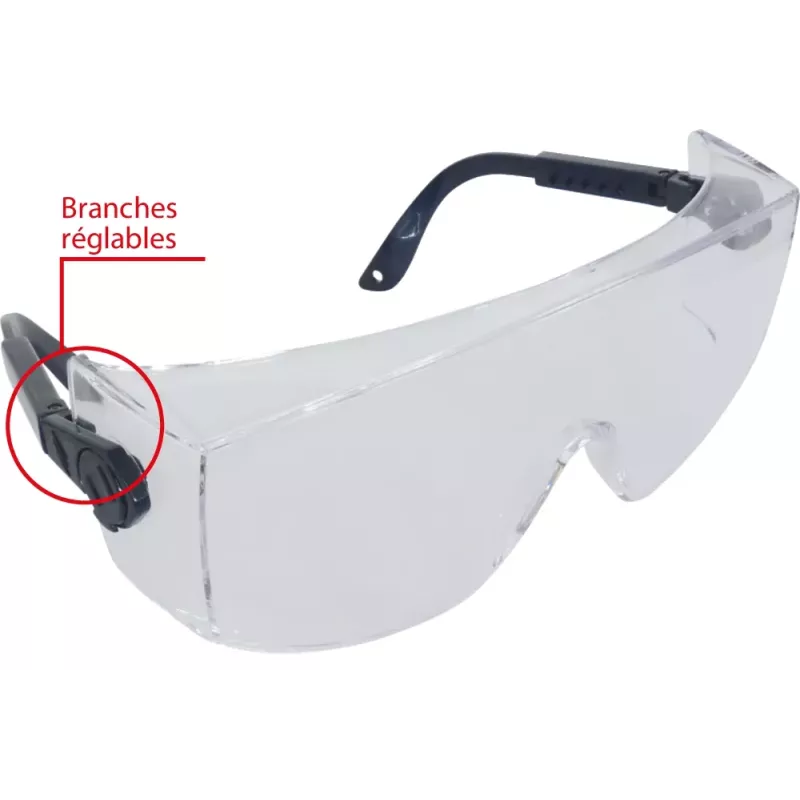 Surlunettes de protection incolores avec branches réglables