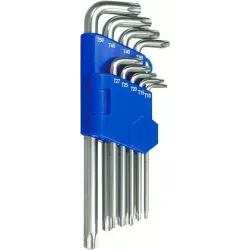 Clés mâles coudées Torx® longues alésées de TT10 à TT50 - étui pivotant de 9 pcs