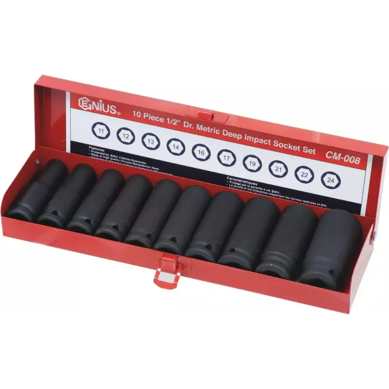 Douille à chocs 1/2" longue de 11 à 24mm - coffret métallique de 10 pcs