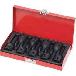 Douilles tournevis à chocs 1/2" avec empreinte Torx® et hexagonal - coffret métallique de 9 pcs