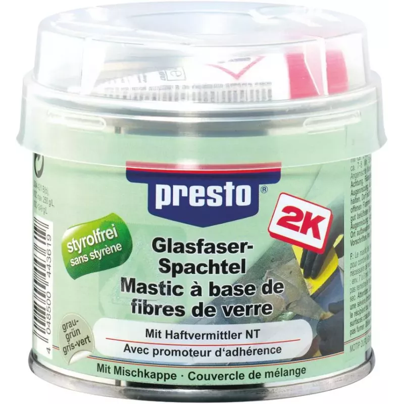 Mastic polyester renforcé fibre de verre avec tube durcisseur