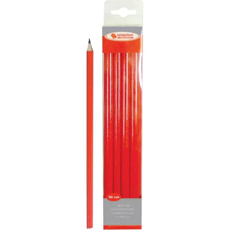 Crayon de charpentier rouge 300mm - blister de 12 pcs