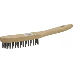 Brosse métallique fil acier 4 rangs 290mm avec manche bois incurvé