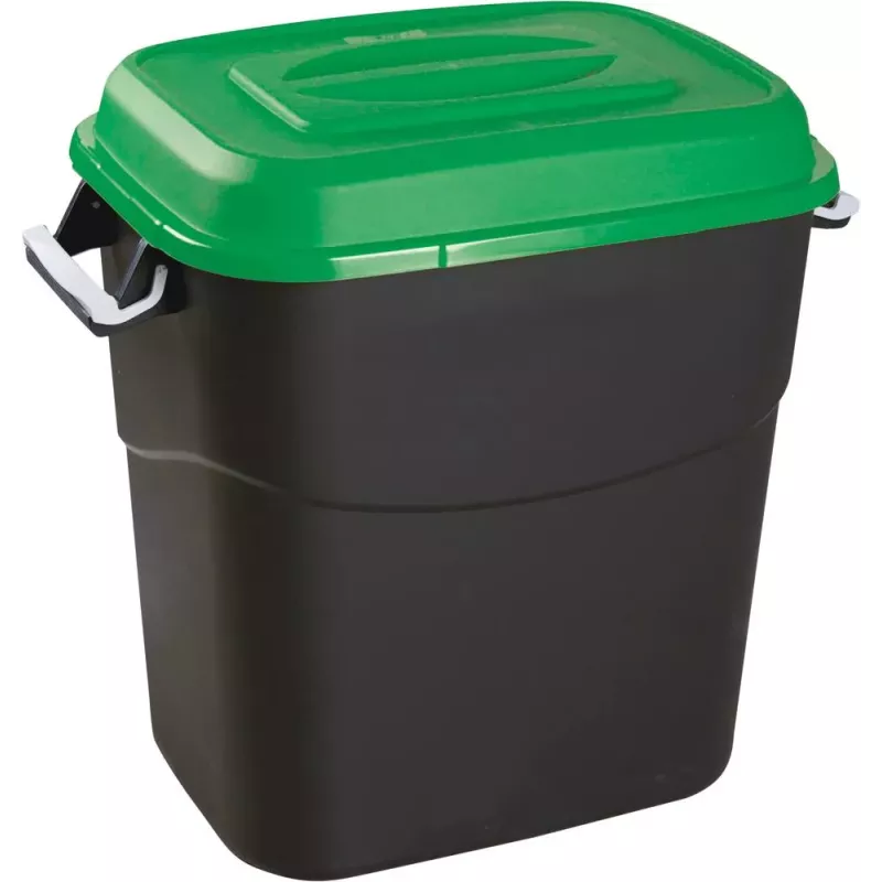 Poubelle 75L noire avec couvercle vert