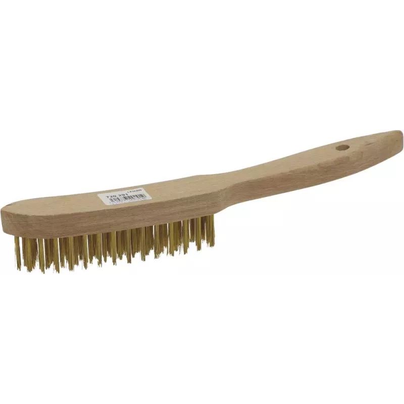 Brosse métallique fil acier laitonné 4 rangs 295mm avec manche bois incurvé