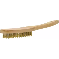 Brosse métallique fil laiton 4 rangs 295mm avec manche bois incurvé