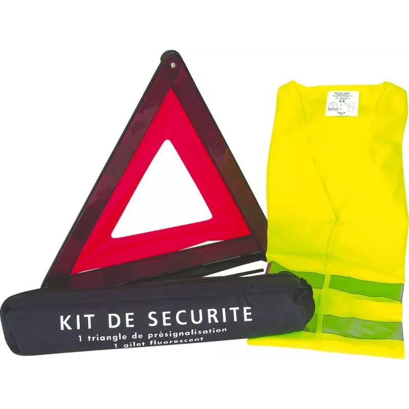 Kit de sécurité gilet jaune/triangle - trousse zippé