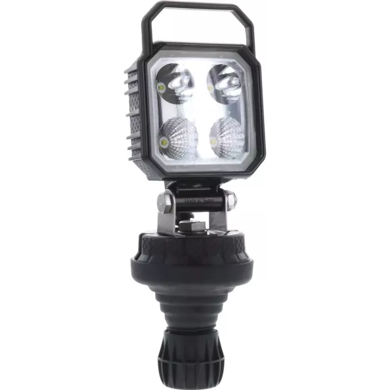 Phare de travail carré LED 10/30V 9W 1000 lumens sur support flexible/ boîtier carbone/poignée