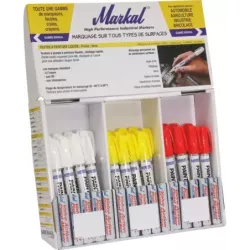 Feutre à peinture liquide permanent jaune/blanc/rouge surface propre - présentoir de 36 pcs