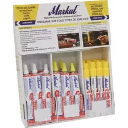 Tube marqueur à bille blanc/jaune + bâton de peinture blanc - présentoir de 32 pcs