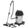 Aspirateur eau et poussière 30L 230V 1200W cuve métallique/prise électroportatif/2 roues fixes/décolmatage/souffleur