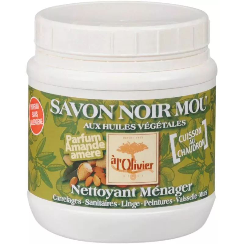 Savon noir mou traditionnel parfum amande pour nettoyer les sols - pot de 750g