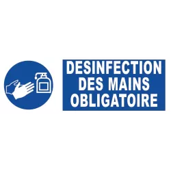 Panneau désinfection des mains obligatoire adhésif 300x100m