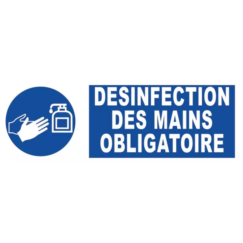 Panneau désinfection des mains obligatoire adhésif 300x100m