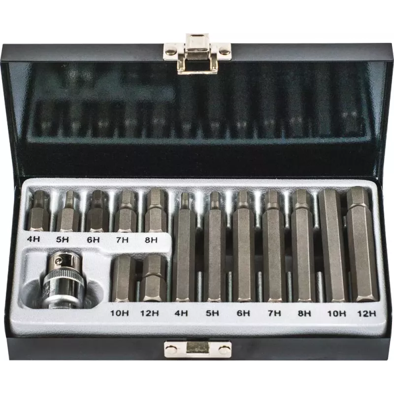 Embout hexagonal 10mm hexagonal de 4 à 12mm avec douille 1/2 porte embout - coffret métallique de 15 pcs