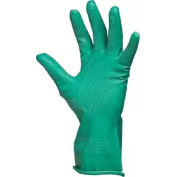 Gants chimiques 100% enduit nitrile floqué 320mm vert 0,38mm T9