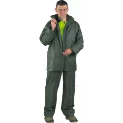 Vêtement de pluie PE/PVC avec capuche 186 g/m² vert - pantalon/veste