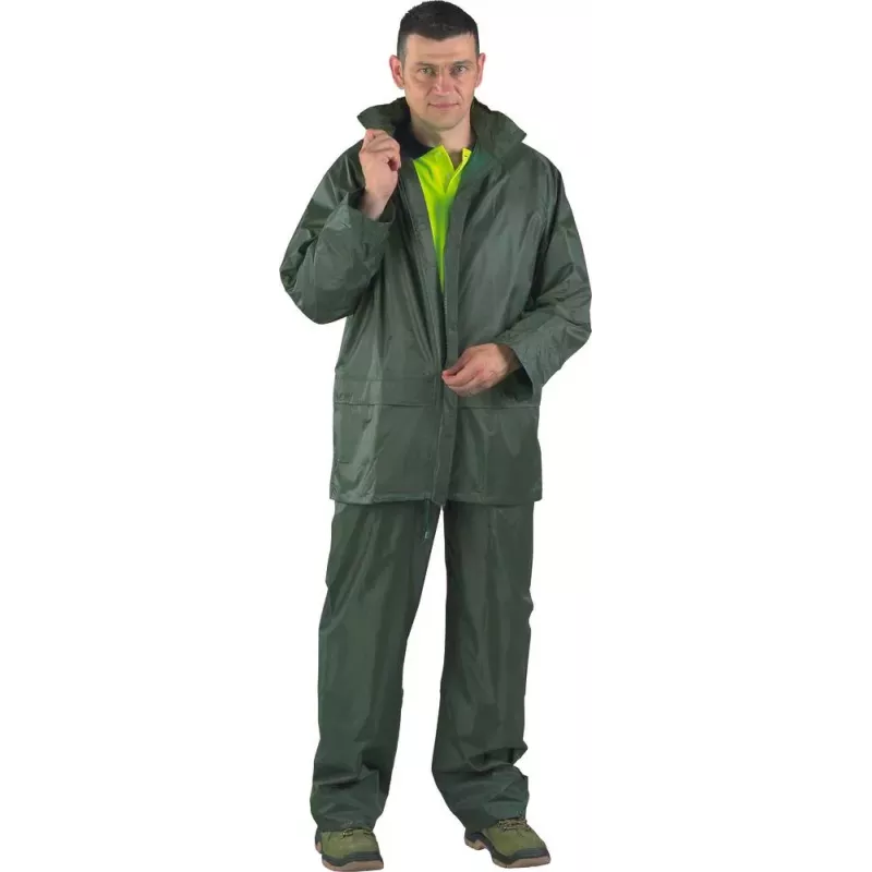 Vêtement de pluie PE/PVC avec capuche 186 g/m² vert - pantalon/veste