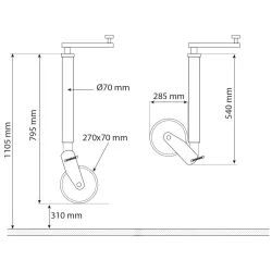 Roue jockey roue acier 70mm semi automatique 1000kg