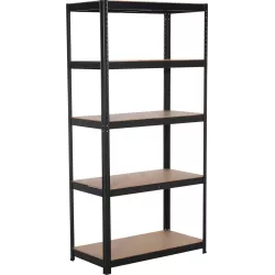 Étagère métallique noire à emboîter 5 tablettes bois 1800x900x450mm max 1,25T