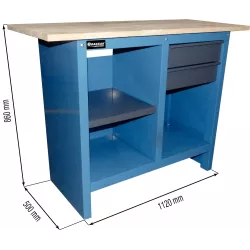 Etabli plateau bois avec 2 tiroirs et 3 étagères 1120x500mm 500kg