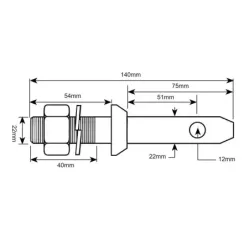 Piton 22x140mm, Filetage 7/8''x40mm Cat. 1