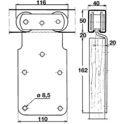 Monture à galet fixation à plat pour rail 50X40