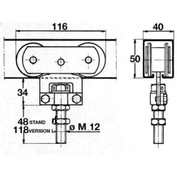 Monture à galet fixation sur chant  avec galets acier pour rail 50X40