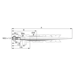 Dent de fourche - Droite 810mm, Filetage: M22 x 1.50 (Etoilé)
