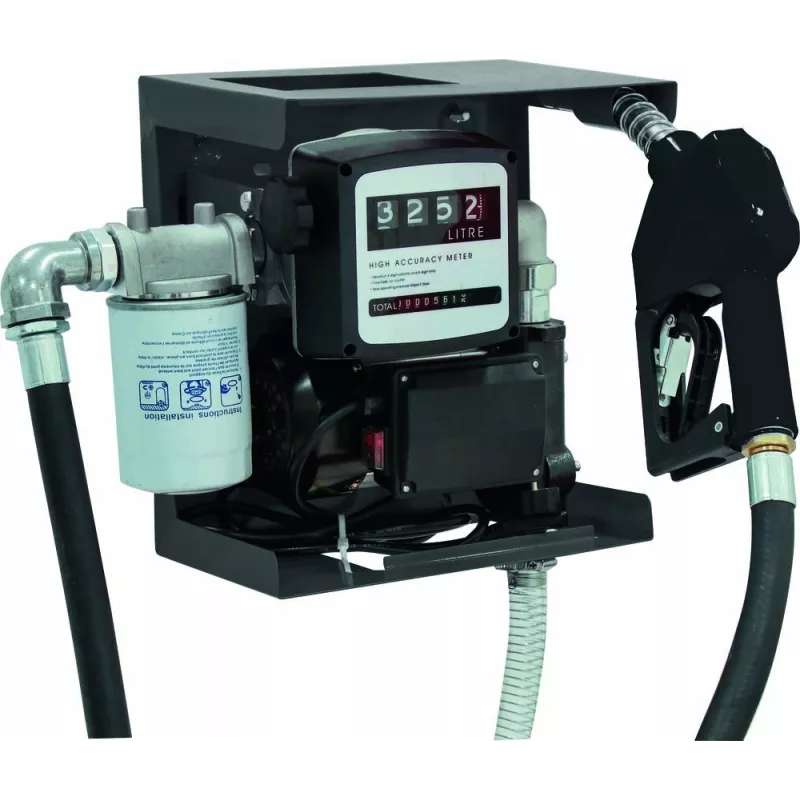 Pompe à gasoil 230V 50 l/min avec pistolet automatique/volucompteur/filtre - station murale Pompe à gasoil 230V 50 l/min avec pistolet automatique/volucompteur/filtre - station murale
