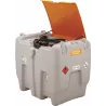 Cuve de ravitaillement gasoil PE 620L avec kit pompe à gasoil 12V 45 l/min et pistolet automatique et capot