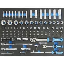 Module mousse 527x387mm douilles/cliquets 1/2" - 1/4" - 110 pcs