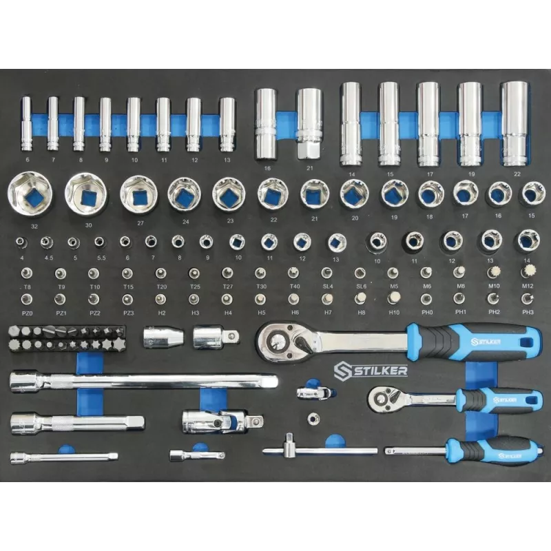 Module mousse 527x387mm douilles/cliquets 1/2" - 1/4" - 110 pcs Module mousse 527x387mm douilles/cliquets 1/2" - 1/4" - 110 pcs