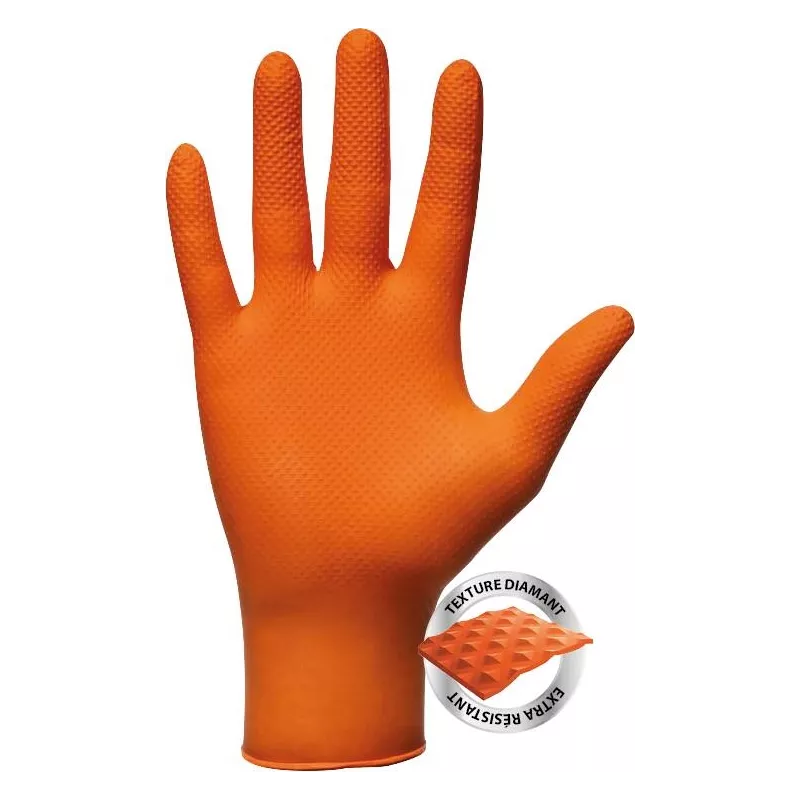 Gants jetables nitrile orange - Boite de 50 pièces Gants jetables nitrile orange - Boite de 50 pièces
