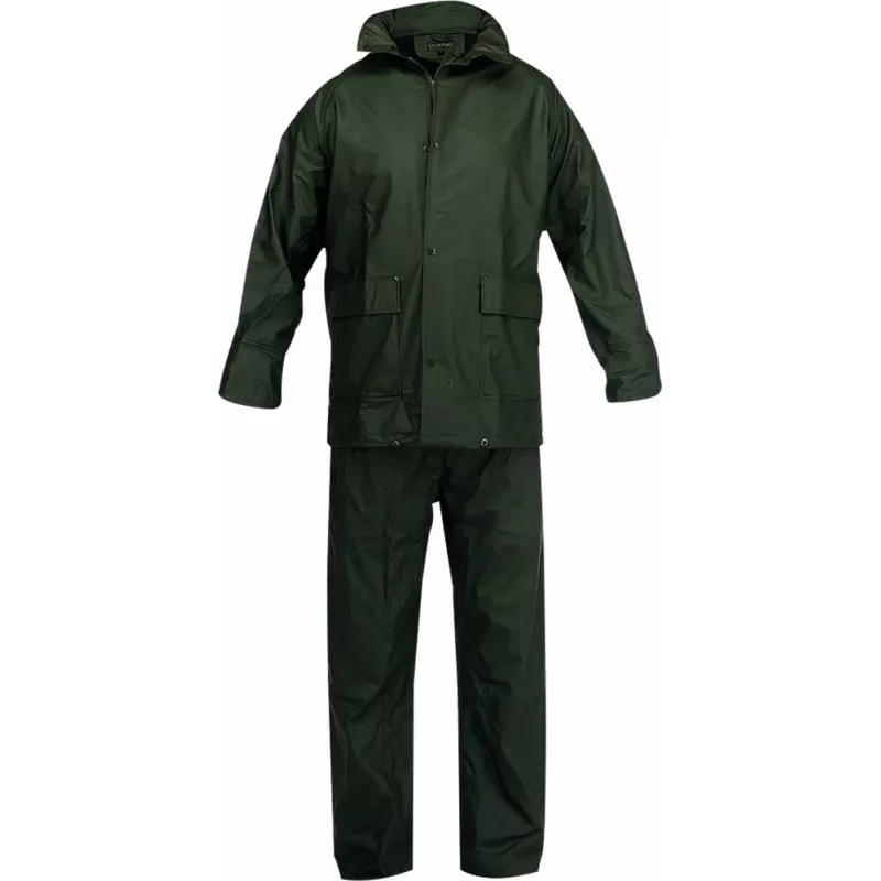 Vêtement de pluie 100% PU avec capuche - pantalon et veste vert Vêtement de pluie 100% PU avec capuche - pantalon et veste vert