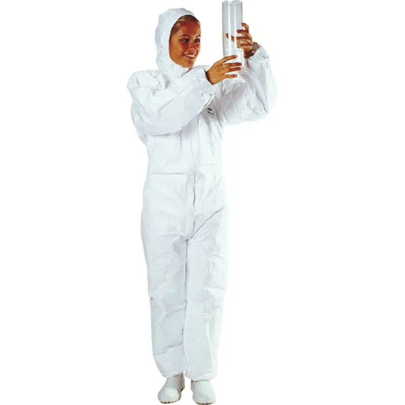 Combinaison de protection jetable microporeuse avec capuche type 5/6 60g/m² blanche Combinaison de protection jetable microporeuse avec capuche type 5/6 60g/m² blanche