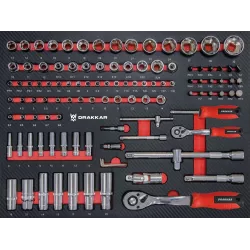 Module mousse 530x395 carbone douilles 1/4" et 1/2" - 110 pcs