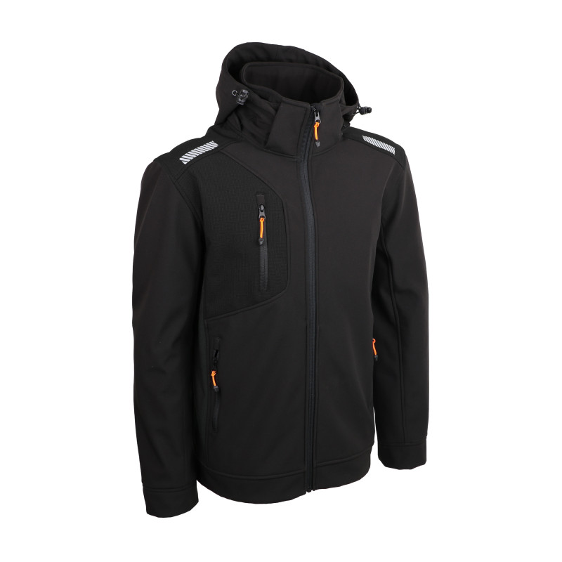 Veste softshell. 94% polyester et 6% élasthanne, 300g/m². Veste softshell. 94% polyester et 6% élasthanne, 300g/m².