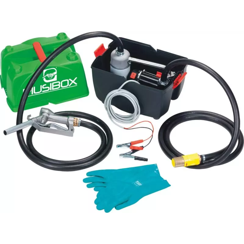 Pompe à gasoil 12V 50 l/min avec tuyau d'aspiration et refoulement - kit en box PVC