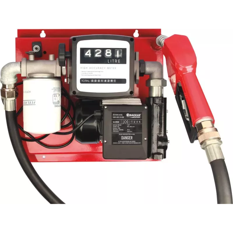 Pompe à gasoil 230V 60 l/min avec pistolet automatique/volucompteur/filtre - station murale