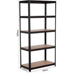 Étagère métallique noire à emboîter 5 tablettes bois 1800x900x450mm max 1,25T