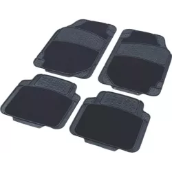 Tapis de voiture caoutchouc avec empiècement moquette - 4 pcs