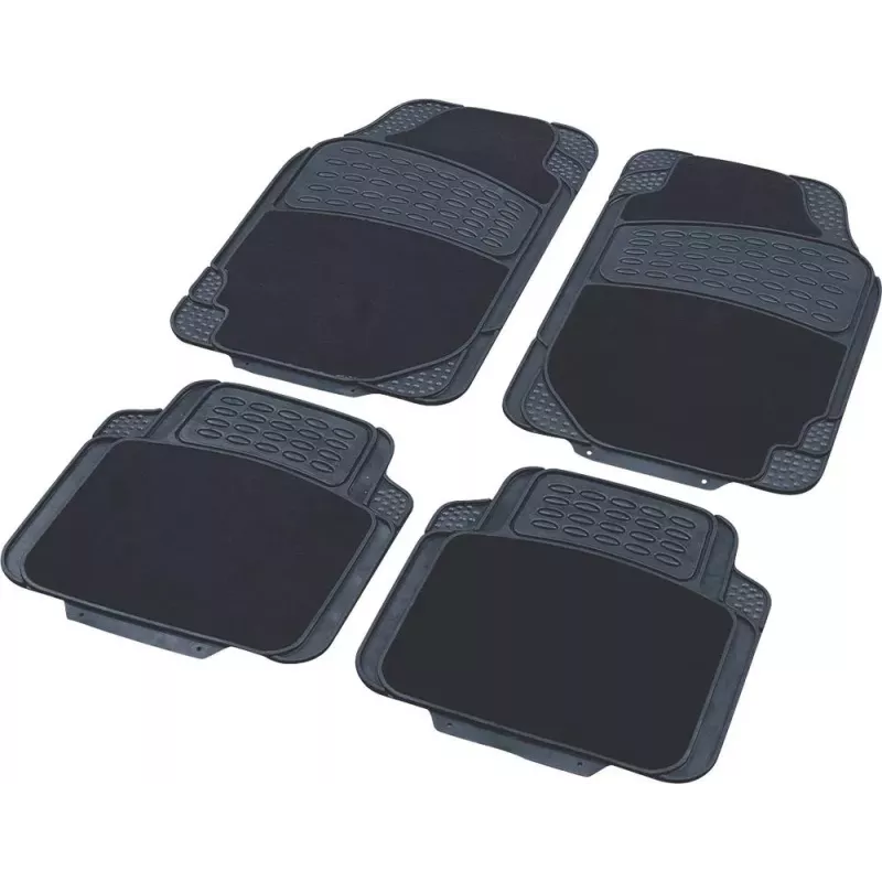 Tapis de voiture caoutchouc avec empiècement moquette - 4 pcs